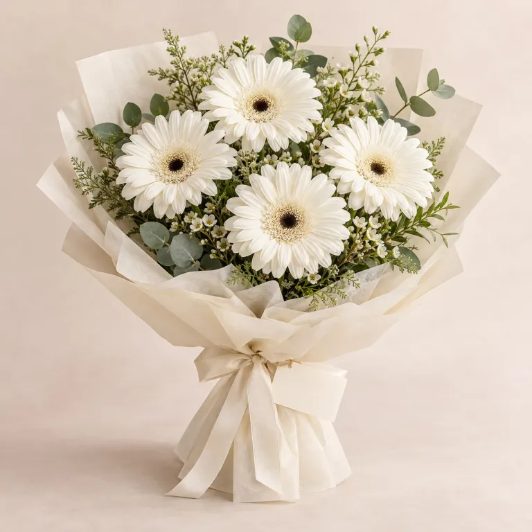 Kişiye Özel Resimli Beyaz Gerbera